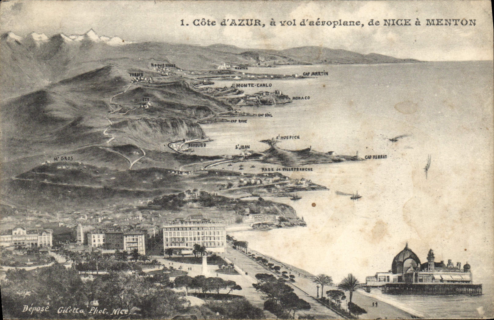 CPA Cote d'Azur a vol d'aeroplane de Nice a Menton 