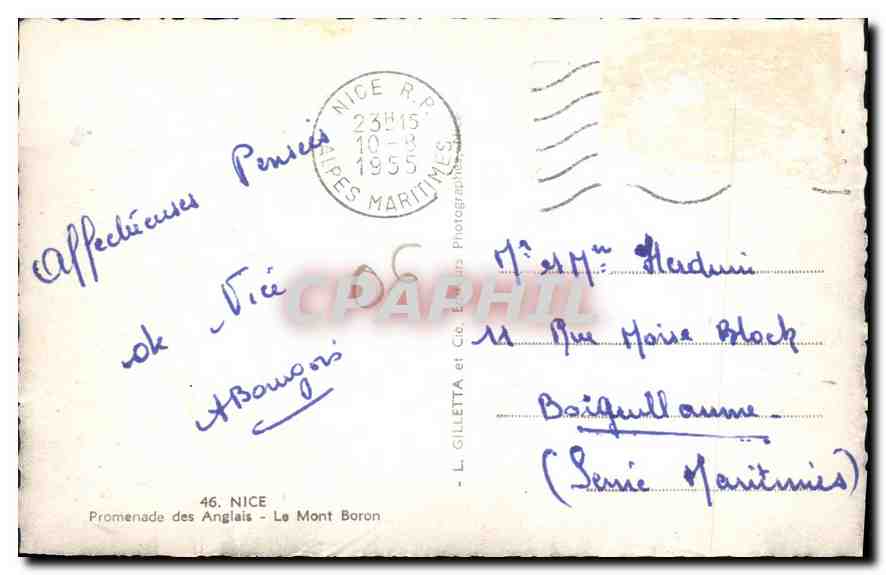 CPA Nice Promenade des Anglais Le Mont Boron  — Rückseite