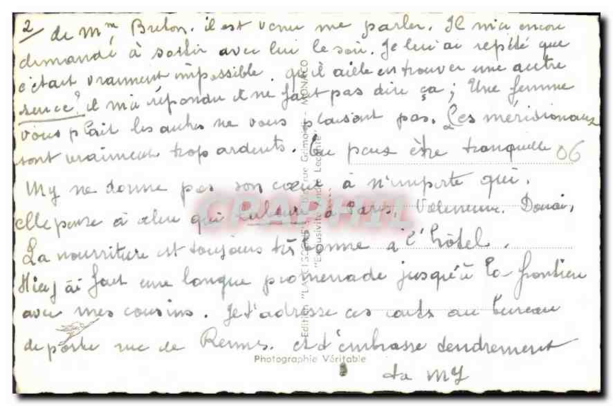 Menton — Crépuscule. Vue prise de la Frontière Italienne — La Cigogne, n° 1681 — Verso
