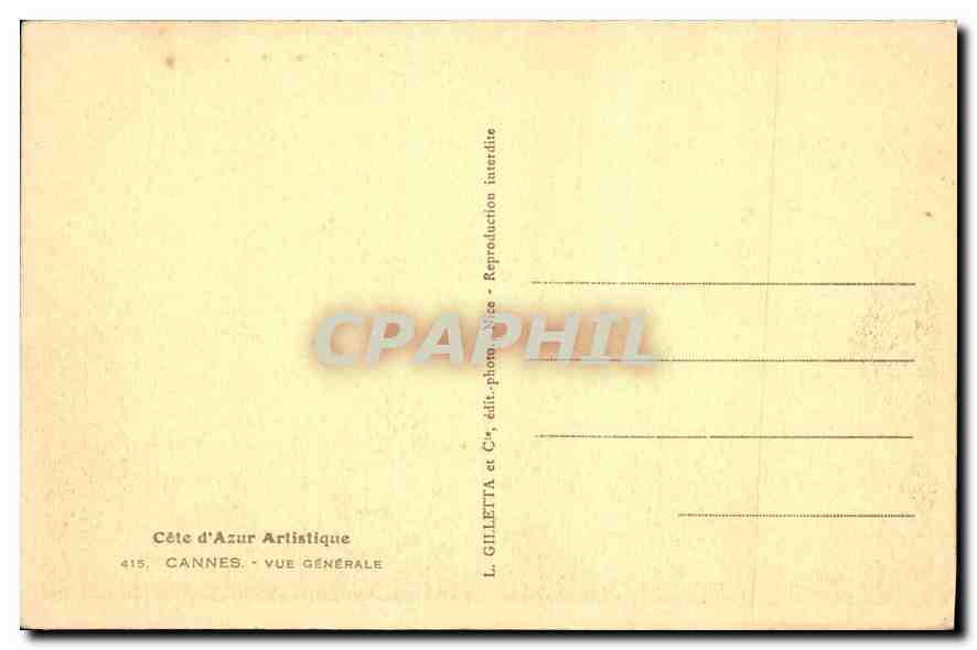 CPA Cote d'Azur Artistique Cannes Vue generale  — Rückseite