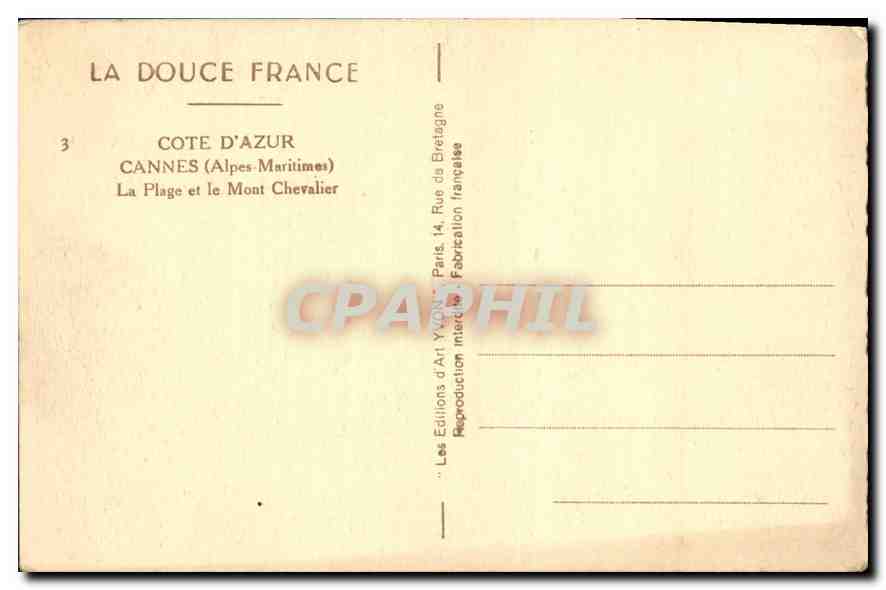 Cannes — La Plage et le Mont Chevalier — Les Éditions d'Art Yvon, Paris — Reverso