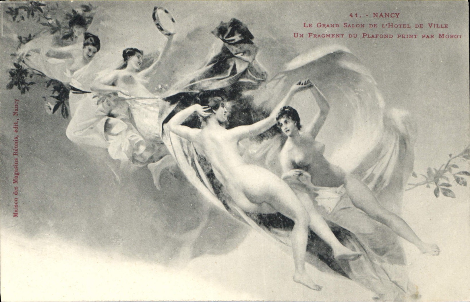 Nancy — Le Grand Salon de l'Hôtel de Ville, fragment de plafond peint par Morot — Maison des Magasins Réunis, Nancy