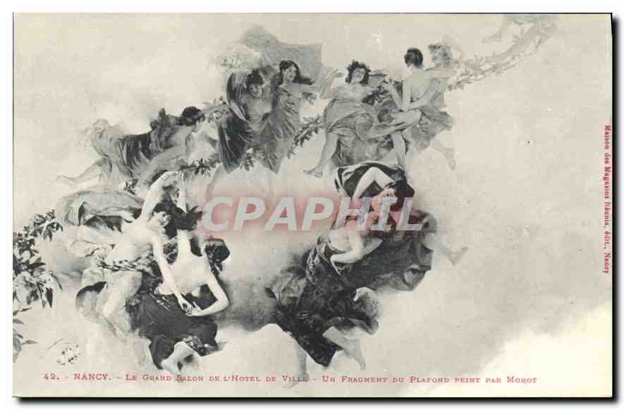 Nancy - Le Grand Salon de l'Hôtel de Ville - Un fragment du plafond peint par Morot