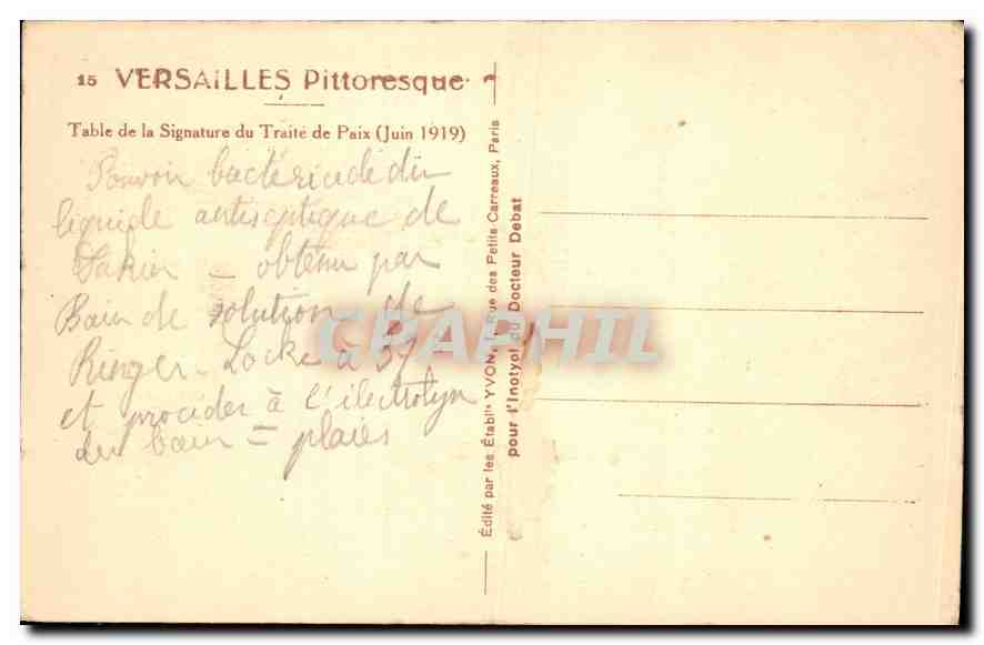 Versailles — Salle de la Signature du Traité de Paix (Juin 1919) — Édité par l'Établissement YVON, Paris — Verso