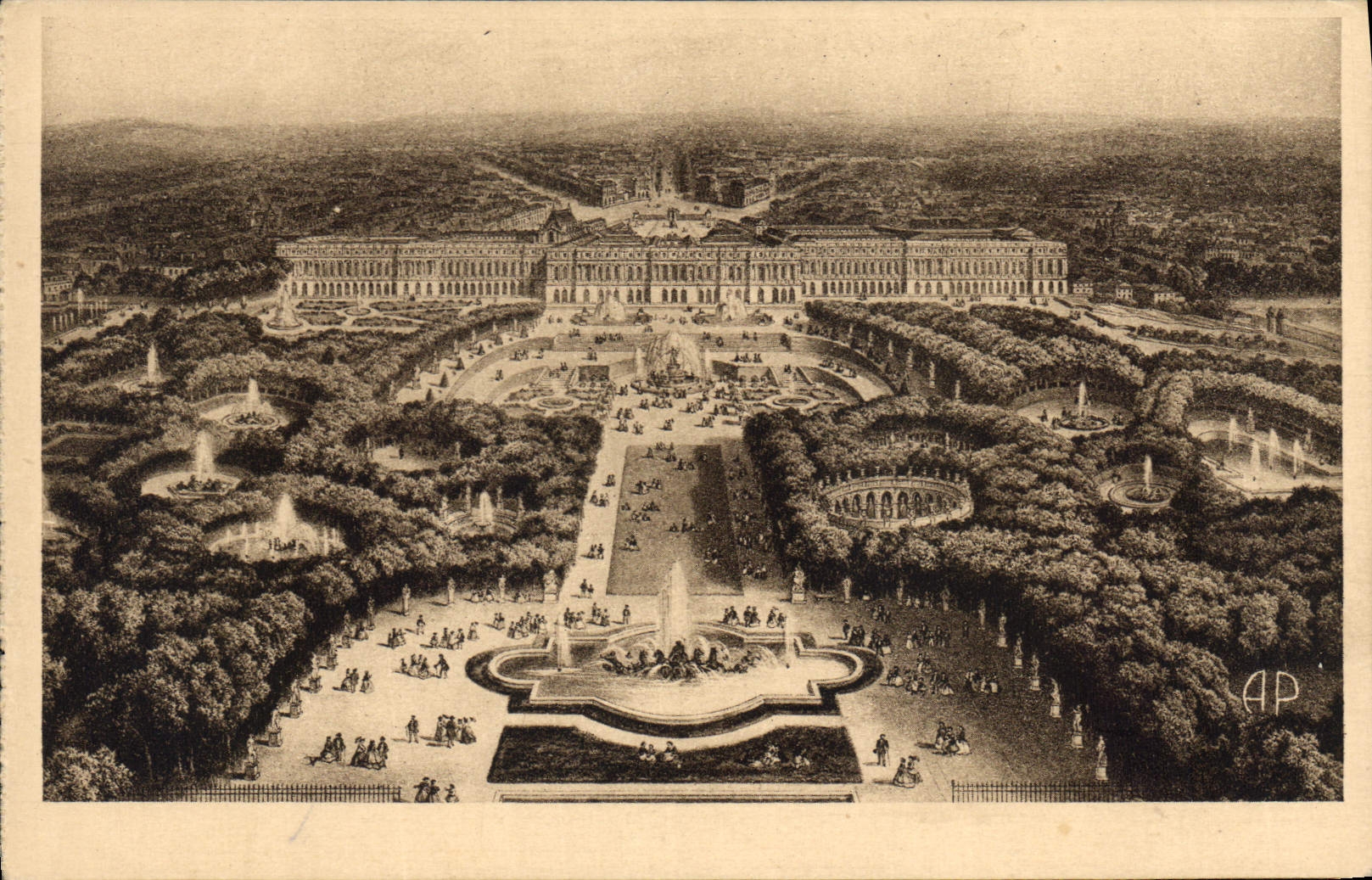 CPA Versailles Panorama du Chateau et des jardins 