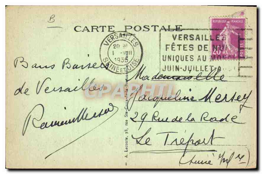 CPA Versailles Le Chateau L'Orangerie  — Verso