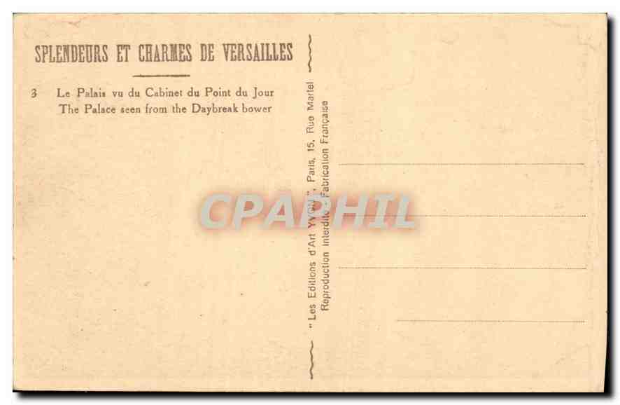 CPA Splendeurs et Charmes de Versailles Le Palais vu du Cabinet du Point du Jour  — Verso