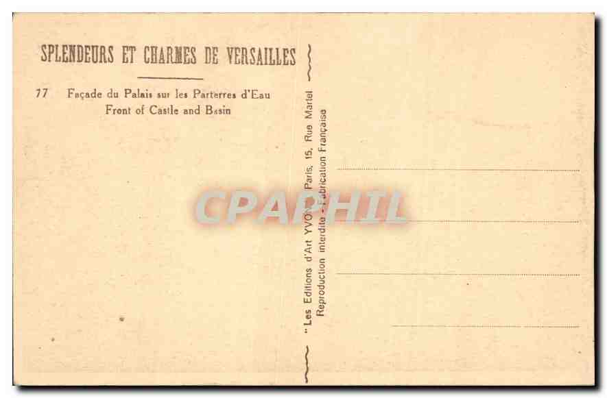 CPA Splendeurs et Charmes de Versailles Facade du Palais sur les Parterres d'Eau  — Verso