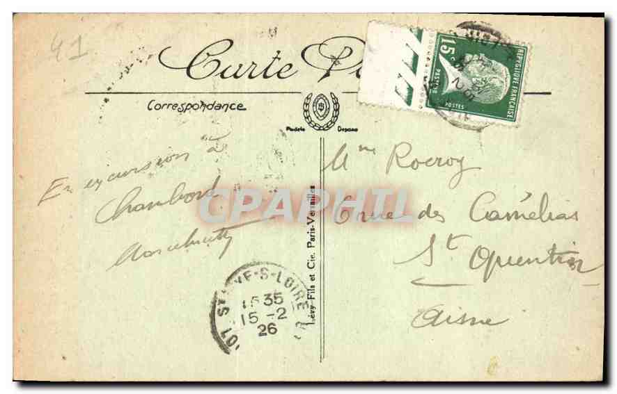 Chambord — Le Château — Vue sur le Campanile, prise de la Grande Lanterne — I.L. — Reverso