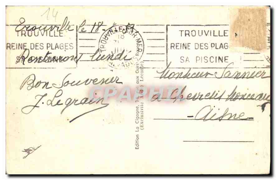 CPA Trouville Le Casino  — Verso