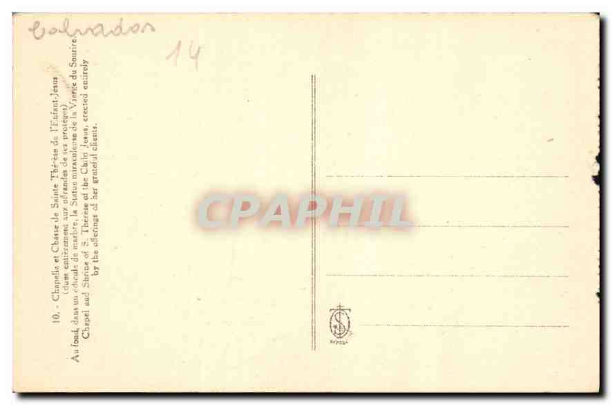 Chapelle et Châsse de Sainte Thérèse de l'Enfant-Jésus — éditeur RPPG, n°10 — Rückseite