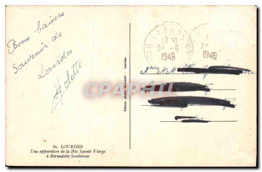 CPA Lourdes Une apparition de la Tres Sainte Vierge a Bernadette Soubirous  — Verso
