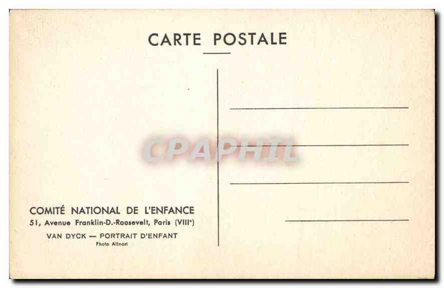 CPA Comite National de l'Enfance Van Dyck Portrait d'Enfant  — Verso