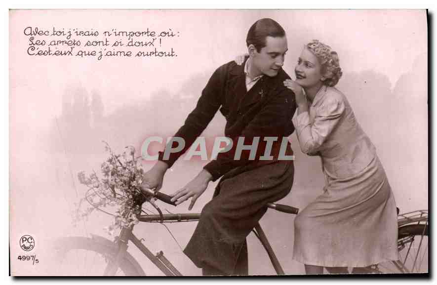 CPA Avec toi j'icais n'importe ou ses arrets sont si doux c'est eux que j'aime surtout Femme velo Cy