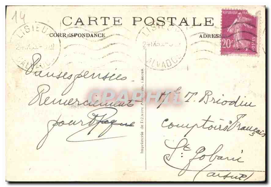 CPA Lisieux Bernadatte Soubirous — Verso