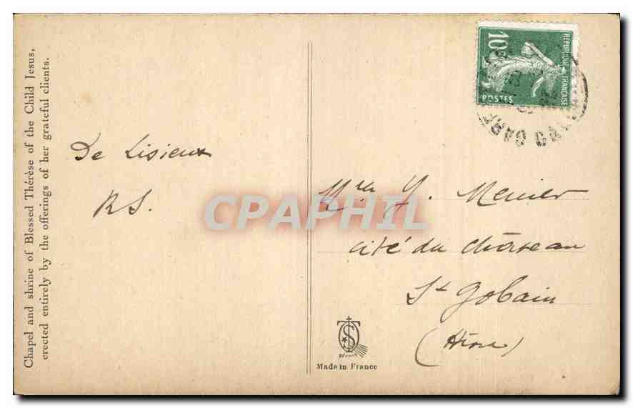 Chapelle et Châsse de la B° Thérèse de l'Enfant-Jésus — Made in France — Verso