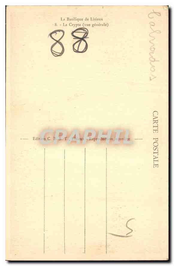 La Basilique de Lisieux — La Crypte (vue générale) — Édition C. B. S. T. Lisieux, n°8 — Rückseite