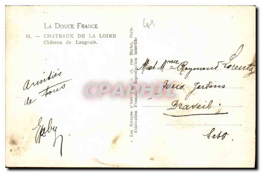 CPA La Douce France Chateaux de la Loire Chateau de Langeais  — Rückseite
