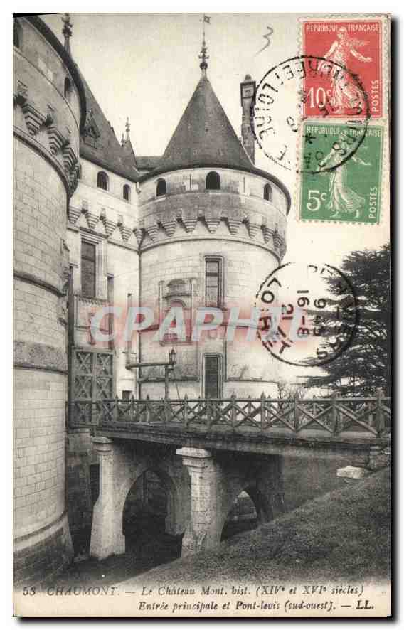 Chaumont — Schloss Mont, bist. (14. und 16. Jahrhundert) — Haupteingang und Zugbrücke (südwestlich) — LL