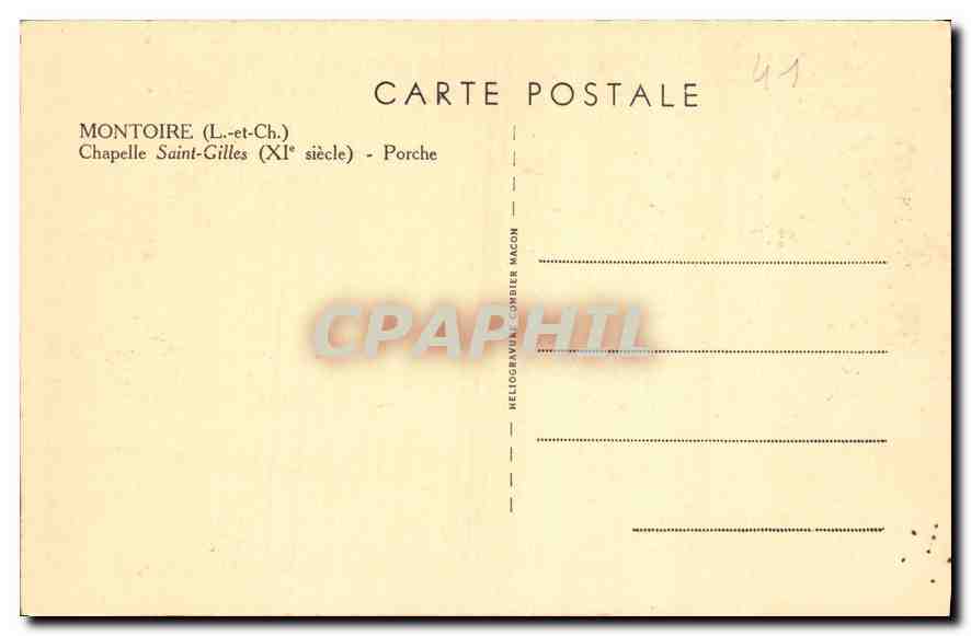 Montoire (L.-et-Ch.) — Chapelle Saint-Gilles (XIe siècle) — Porche — Héliogravure Macon — Reverso