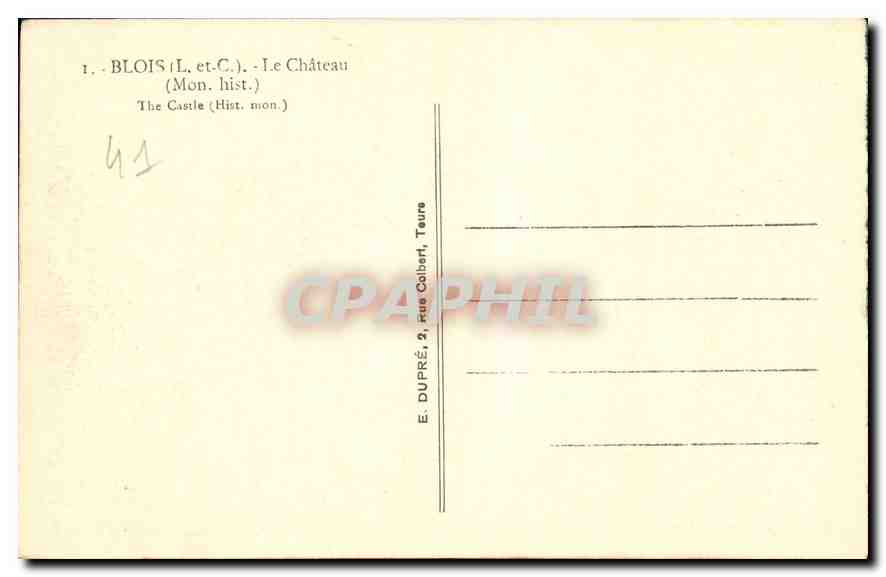 CPA Blois l et C Le Chateau Mon hist  — Verso