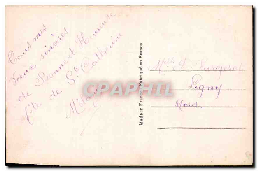 Frau in gestreifter Kleidung — Blumen und Perlenkette — Verlag McCatherine, Nr. 6 — Rückseite