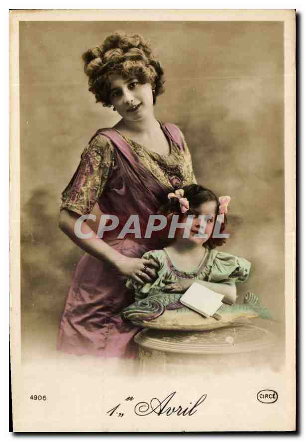 CPA 1 Avril Femme Enfant