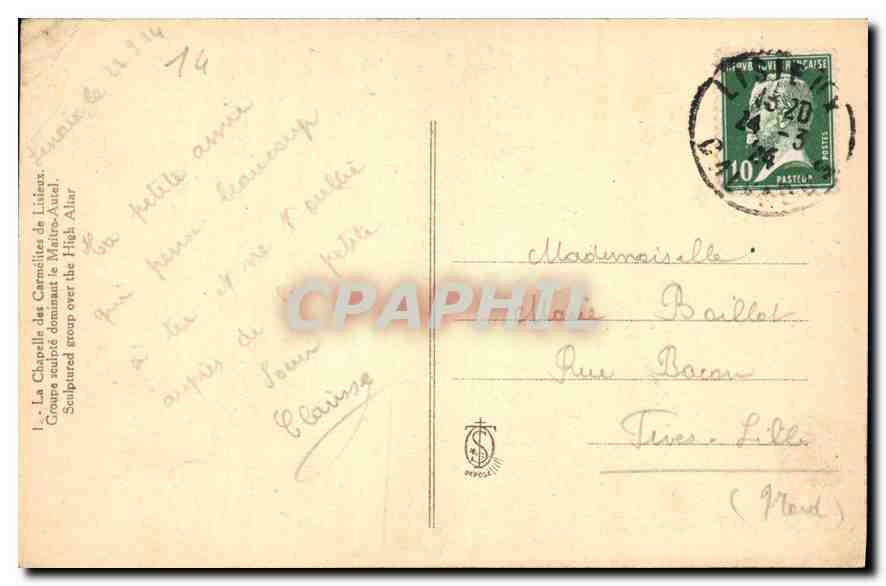 CPA La Chapelle des Carmelites de Lisieux  — Rückseite