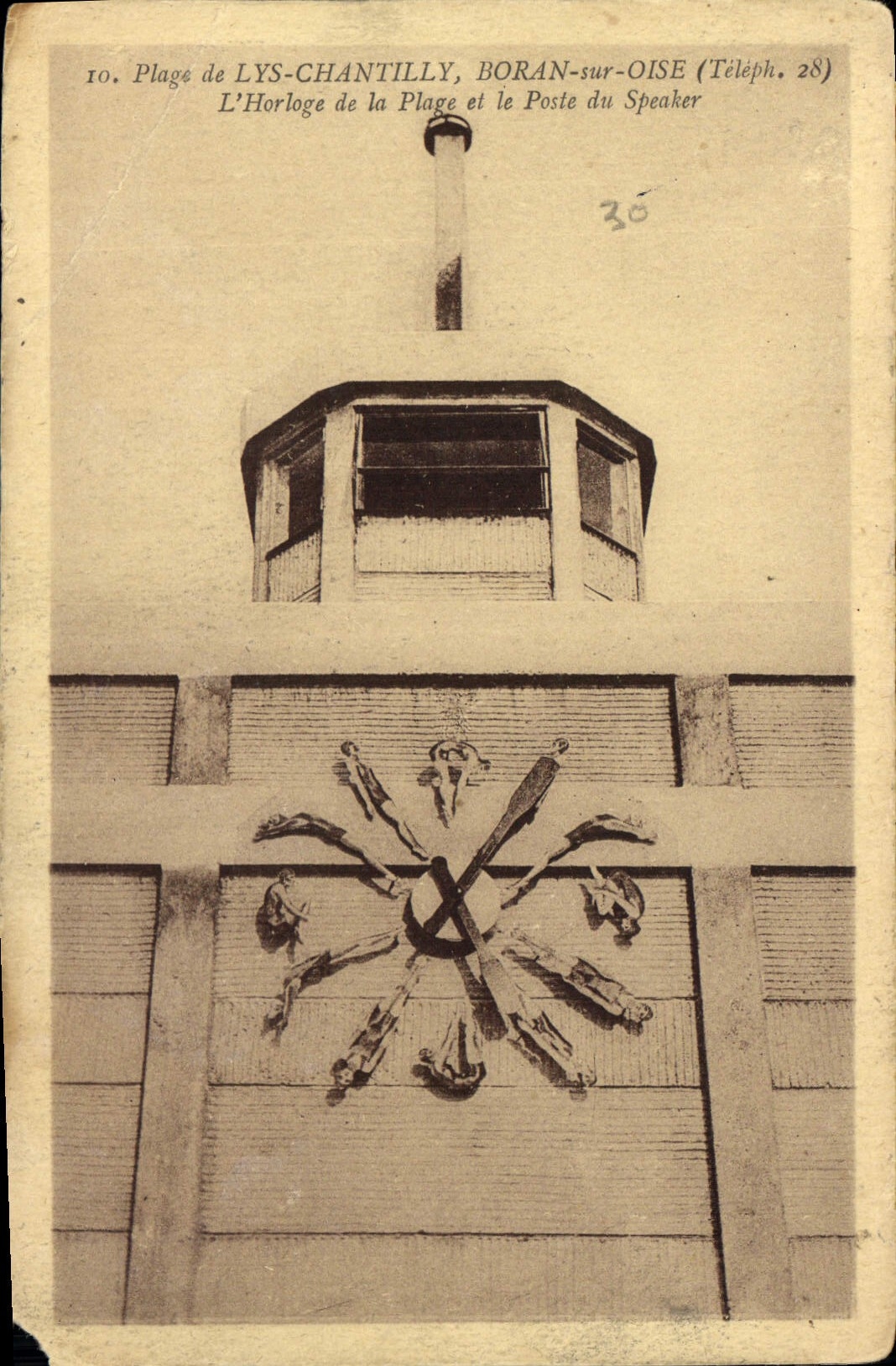 Plage de Lys-Chantilly, Boran-sur-Oise — L'Horloge de la Plage et le Poste du Speaker — G. Barraud, phot.édit. S. et O.