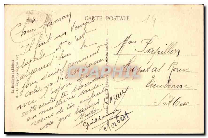 La Basilique de Liseux (vue générale) — Édition G. H. S. T. — n°8 — Verso