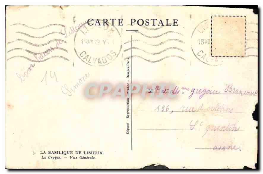 CPA La Basilique de Lisieux La Crypte Vue Generale  — Rückseite