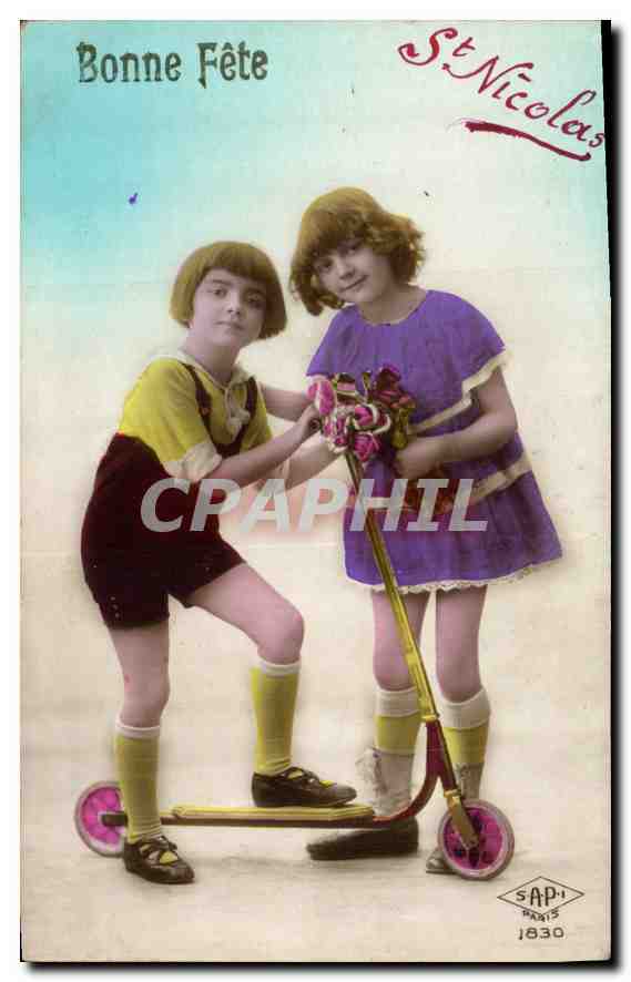 CPA Bonne Fete Enfants Trotinnette