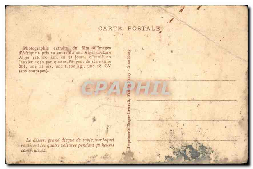 CPA Le desert grand disque de sable Raid Alger Dakar — Verso