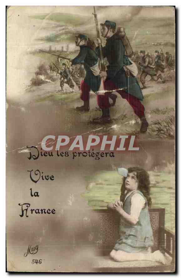 CPA Dieu les protegera Vive la France Enfant