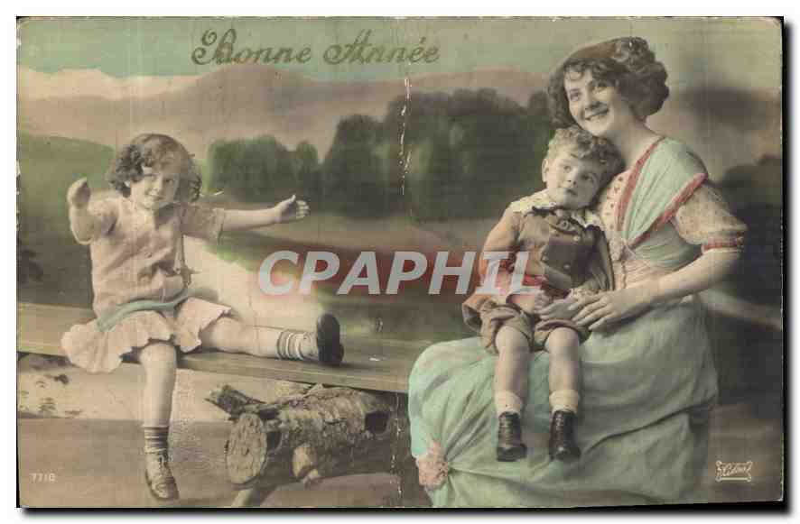 CPA Bonne Annee Femme Enfants