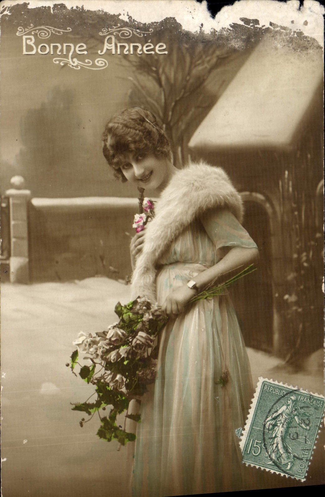 CPA Bonne Annee Femme