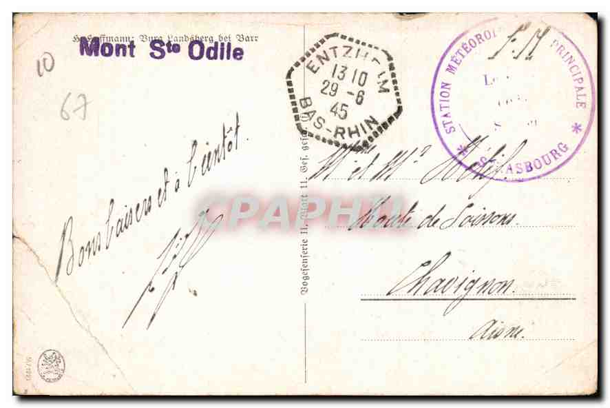 CPA Mont Ste Odile  — Rückseite