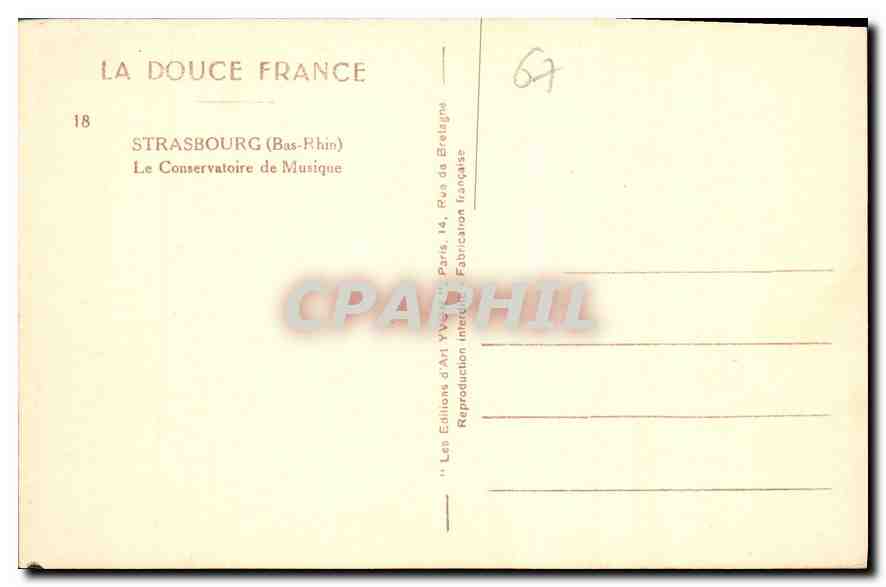 CPA Strasbourg Bas Rhin Le Conservatoire de Musique  — Back