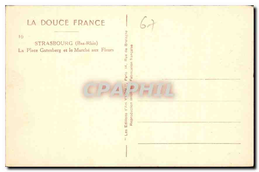 CPA Strasbourg Bas Rhin La Place Gutenberg et le Marche aux Fleurs  — Rückseite