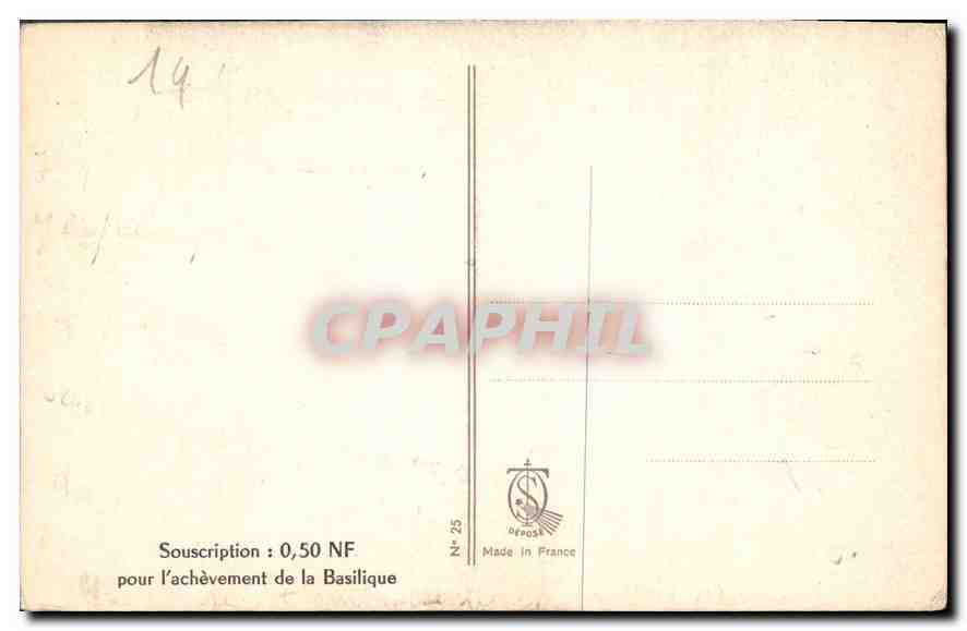 Groupe sculpté représentant la Vierge et l'Enfant — éditeur CPAPHIL, n° 25 — Verso