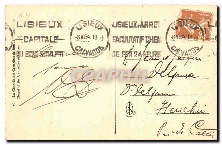 CPA La Chapelle des Carmelites de Lisieux  — Rückseite