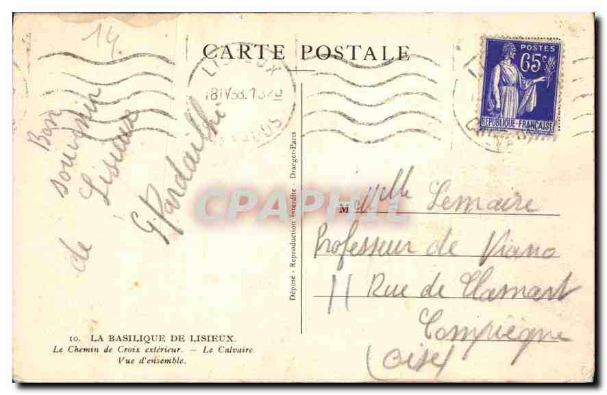 La Basilique de Lisieux — Le Chemin de Croix extérieur — Vue d'ensemble — Dépôt Reproduction Daugé-Bars n°10 — Verso