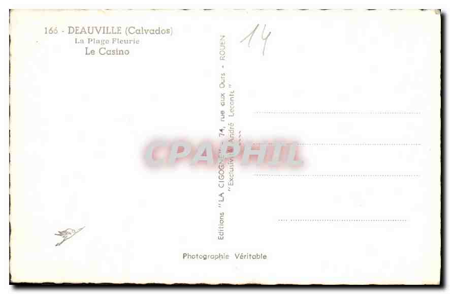 CPA Deauville Calvados La Plage Fleurie Le Casino  — Verso