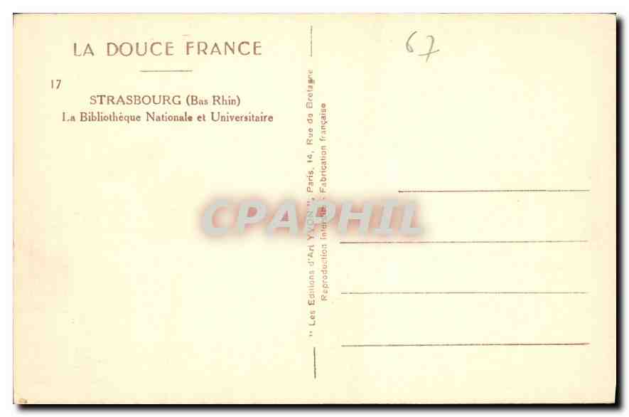 CPA Strasbourg Bas Rhin La Bibliotheque Nationale et Universitaire  — Back