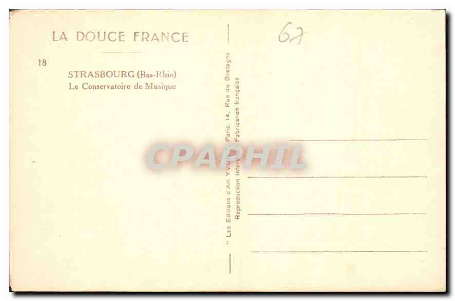 CPA Strasbourg Bas Rhin Le Conservatoire de Musique  — Rückseite