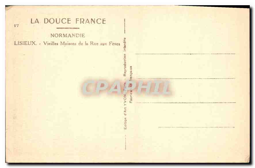 CPA Normandie Lisieux Vieilles Maisons de la Rue aux Feves  — Rückseite