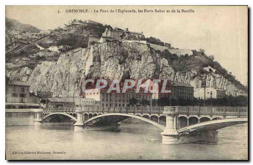Grenoble - Le Pont de l'Esplanade, les Forts Rabot et de la Bastille — Édition Galeries Modernes, Grenoble