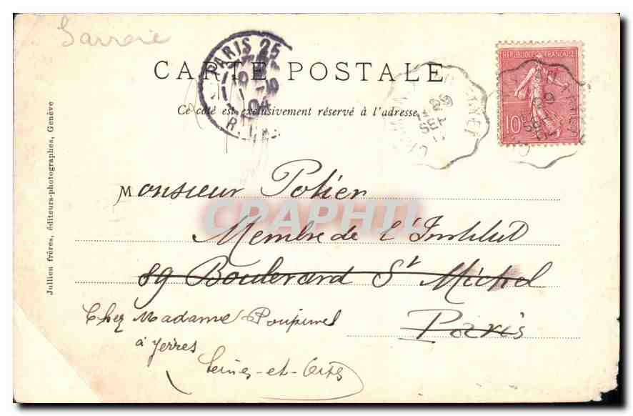 Pont Sainte-Marie et le Mont-Blanc — J.J. 2230 A — éditeur Jallion frères, Genève — Verso