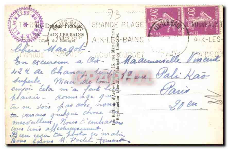 CPA Aix les Bains Lac du Bourget  — Rückseite