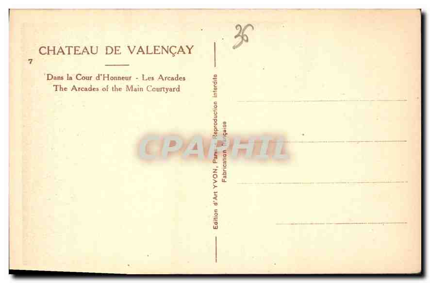 Château de Valençay — Cour d'Honneur — Les Arcades — Édition d'Art YVON — Reverso